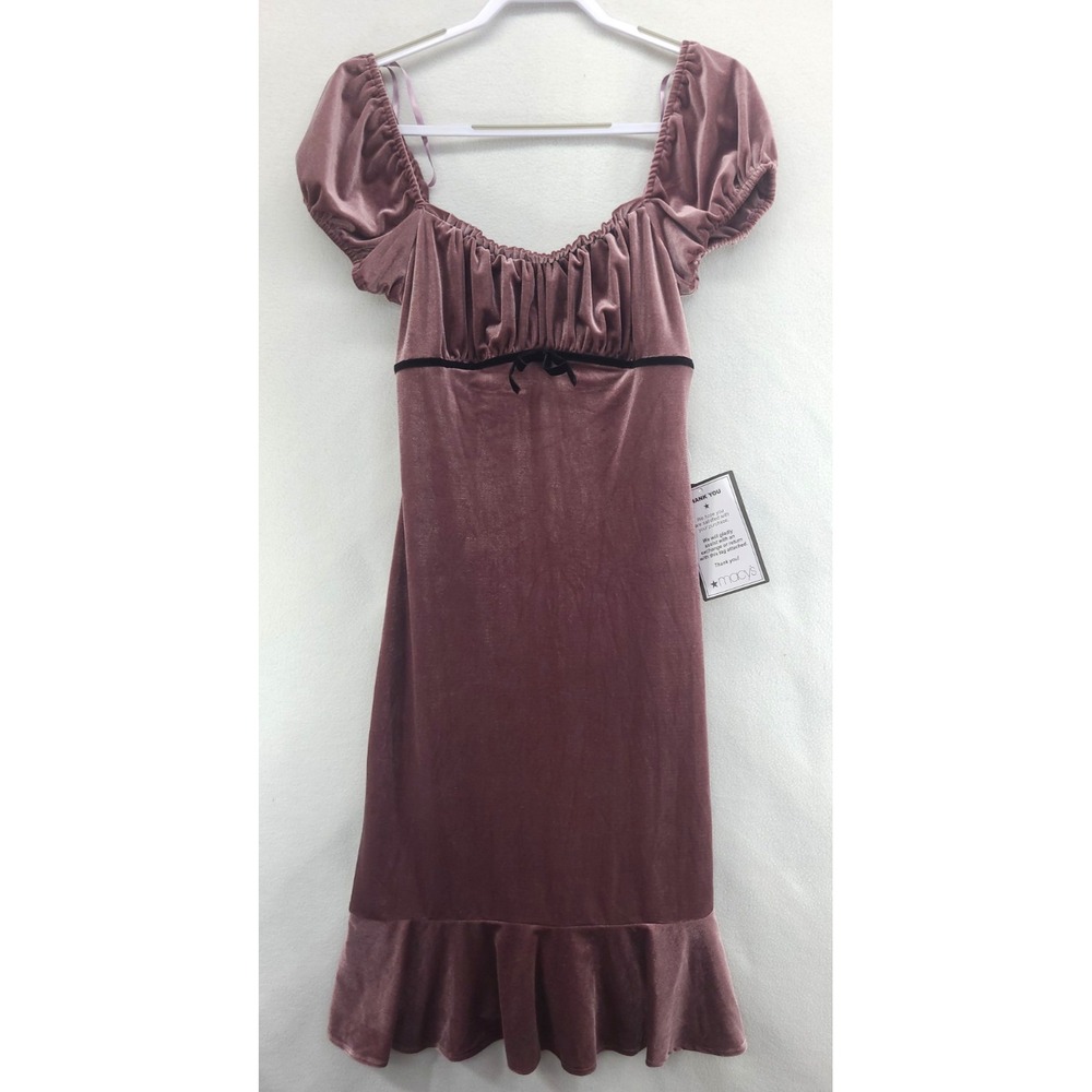 Alex & Sophia 9/10 Babydoll Dress Vwlvet Mauve Puff Sleeve 90s Y2K Vibe Romantic
